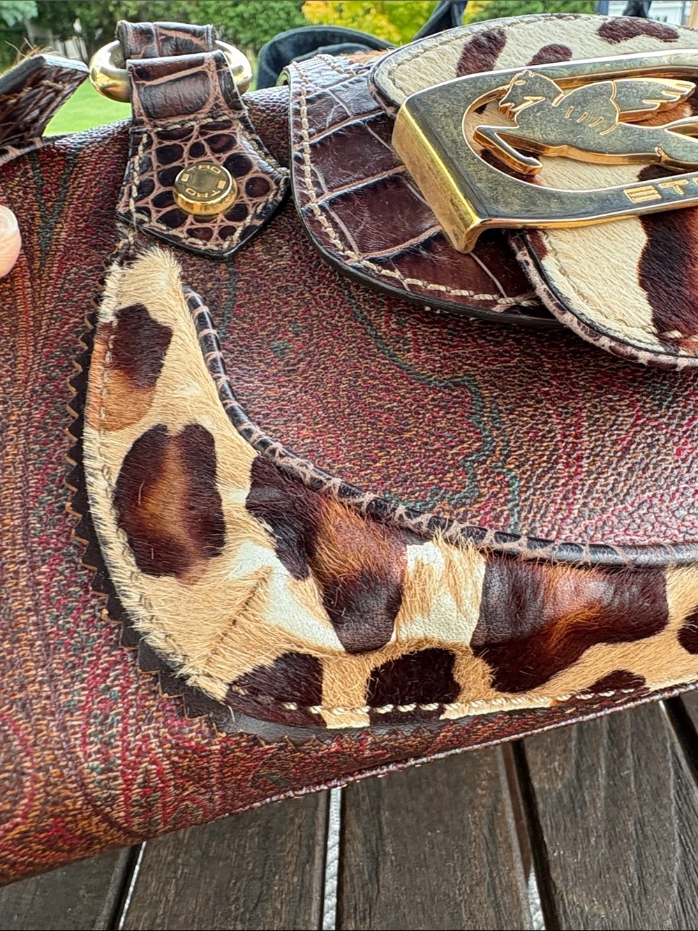 Etro Rare Brown and Cream Animal-Print Satchel with Gold Hardware - Picture 17 of 17